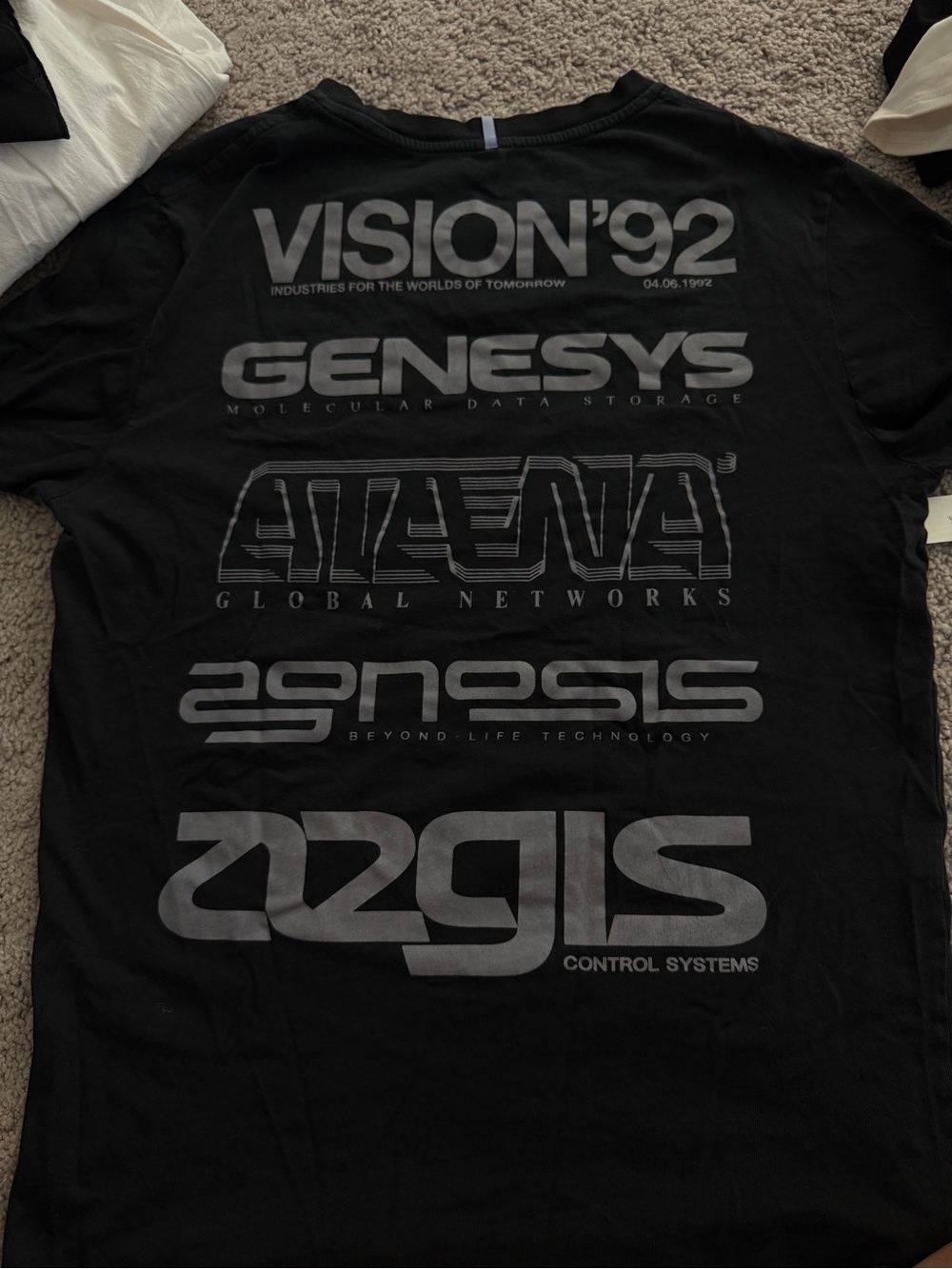 Vintage Black Men’s Tee with Gray Tech-Style Logos